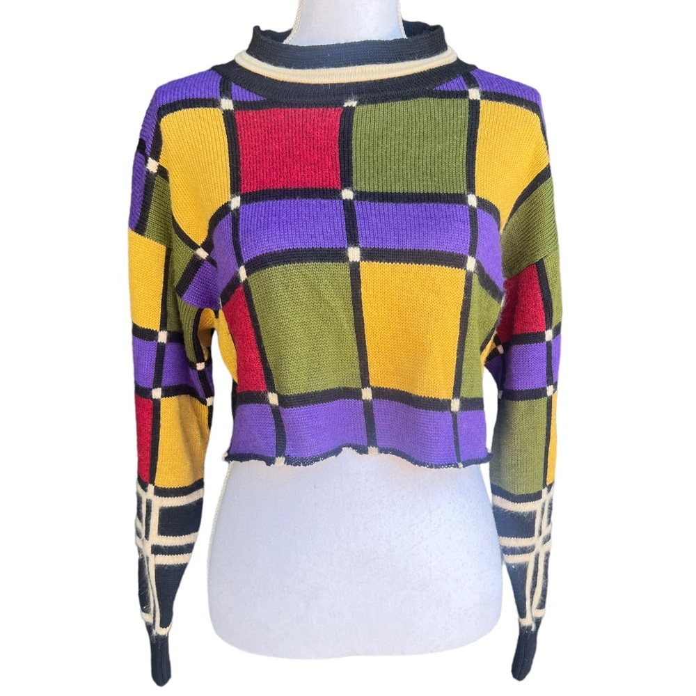 Vintage 80s / 90s Color Block Sweater Crop Top
